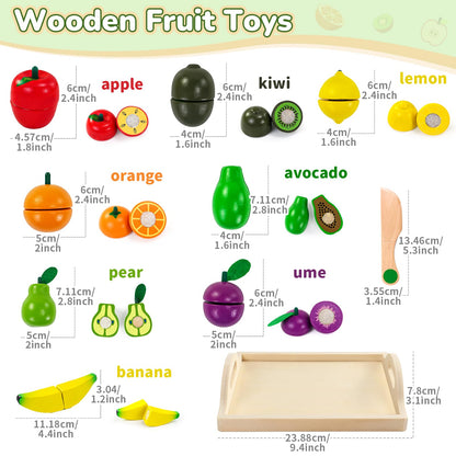 Wooden Play Food Set with Fruit Cutting, Montessori Toys for 2 Year Olds 🍁 All In One Marketplace Canada