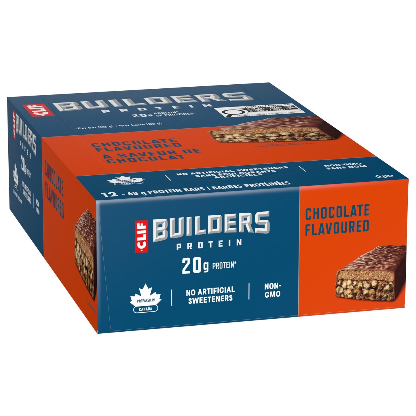 CLIF BUILDERS Protein Bars, Chocolate Flavour, 20g of Protein, Prepared in Canada, Gluten Free, No Artificial Sweeteners, 68 g (Pack of 12) - Available at All In One Marketplace Canada