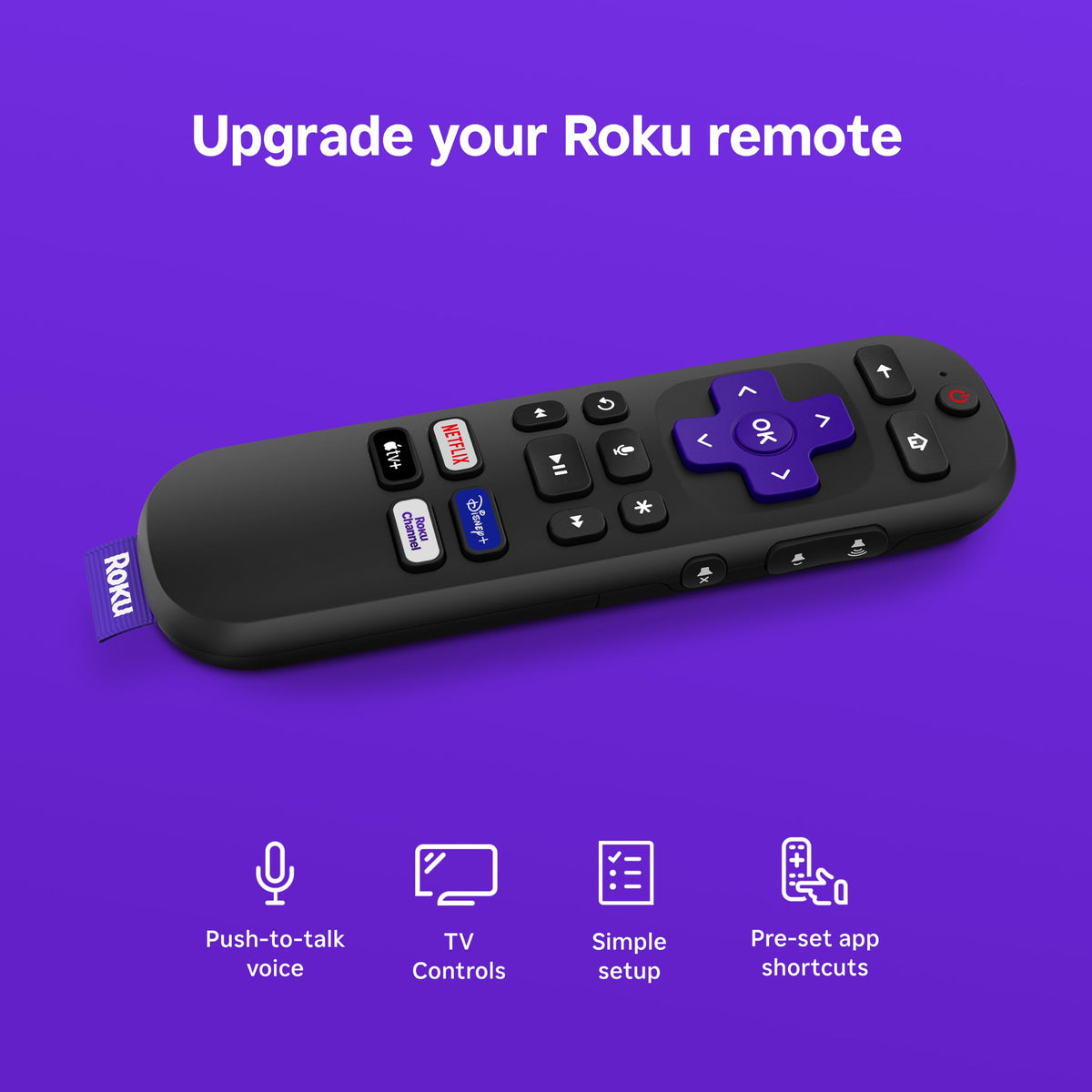 Roku Voice Remote | Replacement TV Remote Control with Voice Control, Simple Setup, & Pre-Set App Shortcuts - Compatible with Roku TV, Players, & Audio Devices