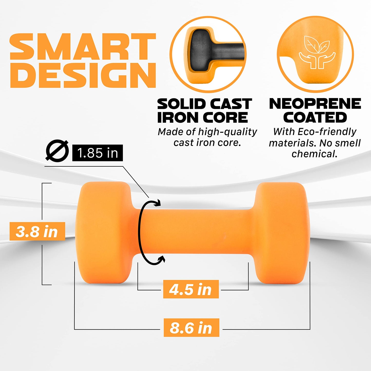 Yes4All Dumbbell Neoprene, poids et haltere, Weight Set, Hand Weights for Women, Dumbbells Pair, Free Weights (D. Orange - 15lbs)