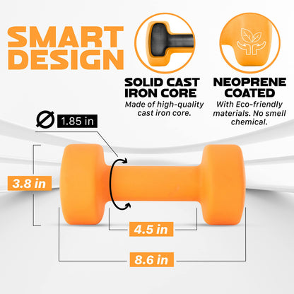 Yes4All Dumbbell Neoprene, poids et haltere, Weight Set, Hand Weights for Women, Dumbbells Pair, Free Weights (D. Orange - 15lbs)