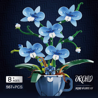 Blue Orchid Flower Building Set for Adults, Coffee Cup Orchid Botanical Collection Plant Building Kit, Home and Office Decor Gift for Christmas, Valentines, Birthday, 567PCS 🍁 All In One Marketplace Canada