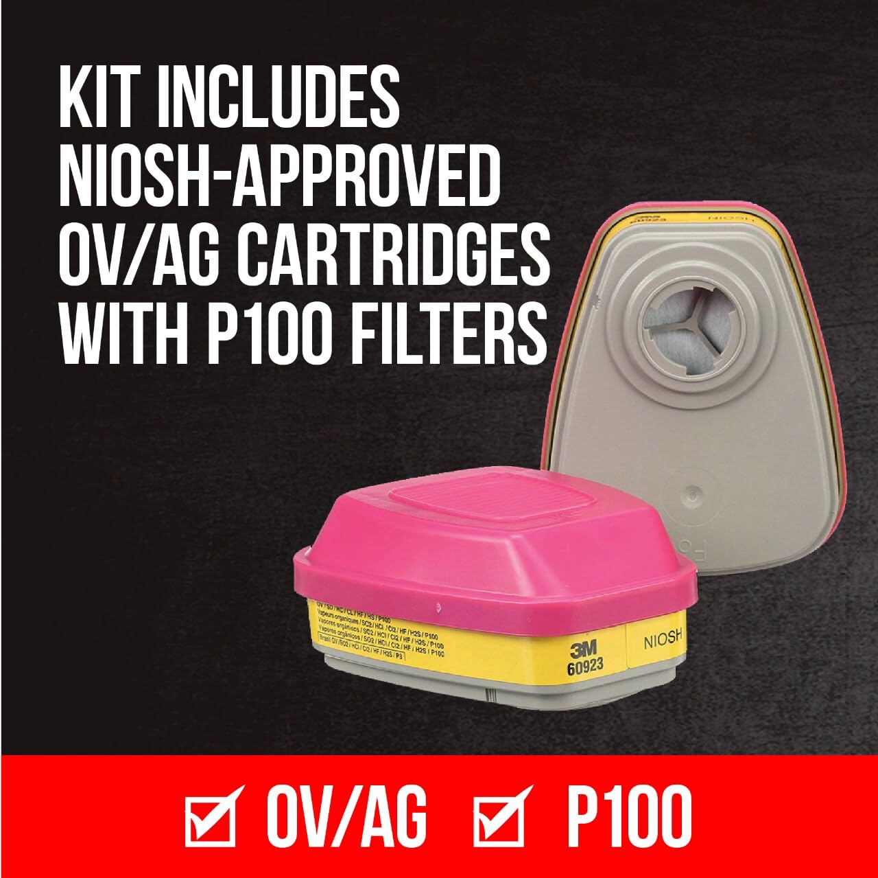 3M Pro Quick Latch Half Facepiece Reusable Respirator All-in-One Kit, Multi-purpose, M (1 Mask and 1-pair Cartridges) 3M