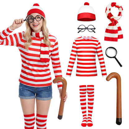 Adult Christmas Wheres Waldo Costume Red and White Striped T-Shirt Costume Christmas Party Cosplay 🍁 All In One Marketplace Canada