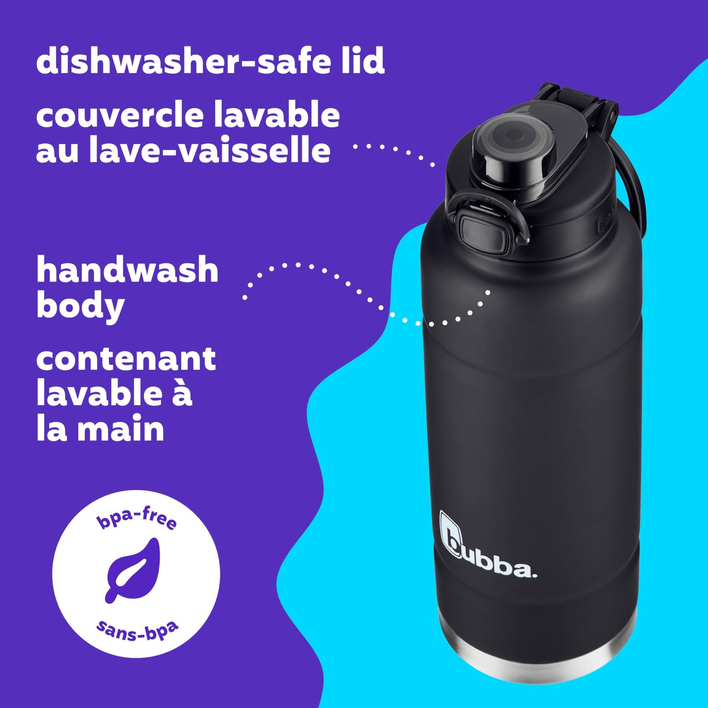bubba Trailblazer Stainless Steel Water Bottle with Push Button Lid, 40 oz (1.18 L), Vacuum-Insulated, Rubberized Licorice - Available at All In One Marketplace Canada