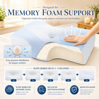 Mkicesky Orthopedic Memory Foam Pillow for Neck Pain, Cervical Neck Support Pillow for Side Back & Stomach Sleepers, Ergonomic Contour Bed Pillow with Cooling Washable Cover - Reading Pillow