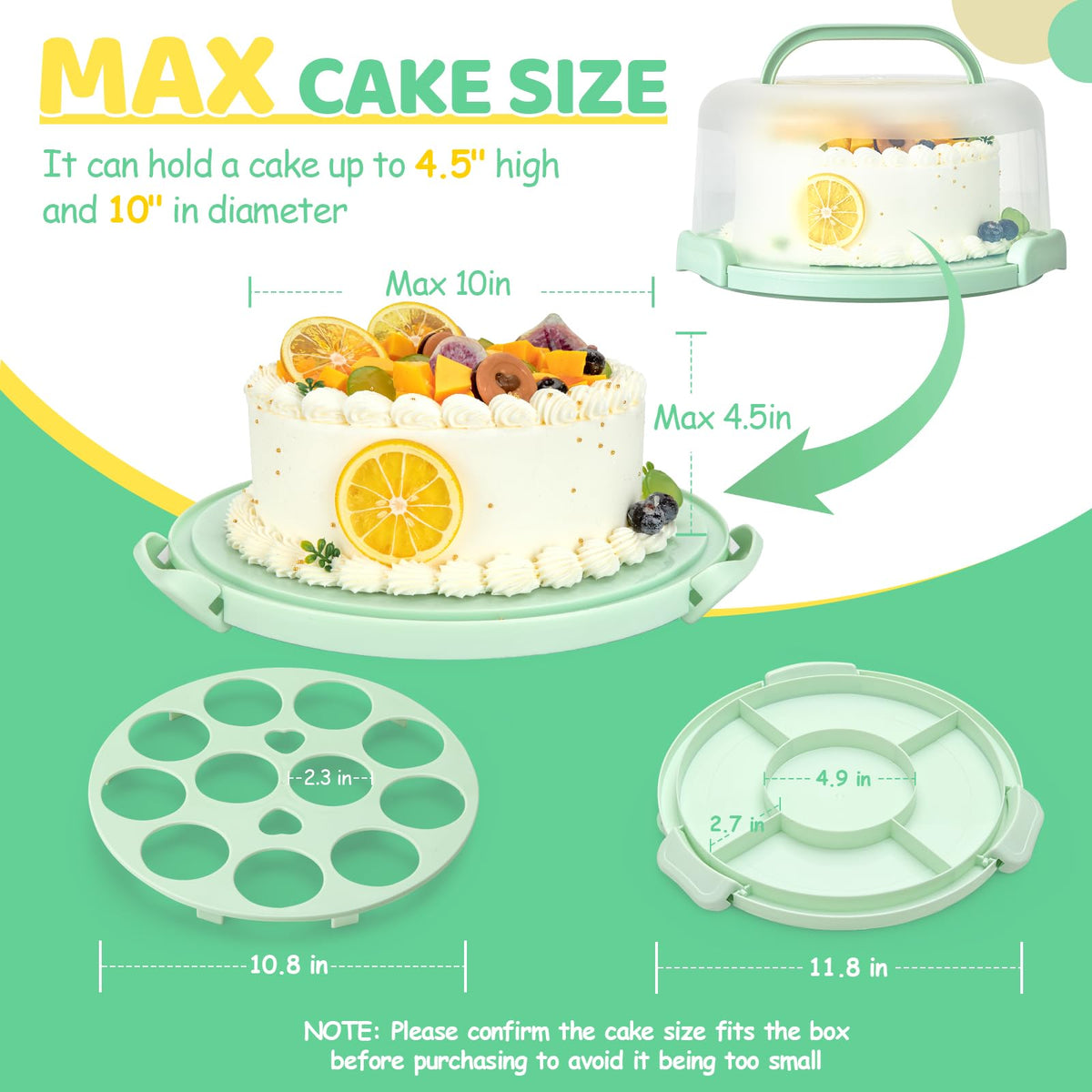 Ohuhu 10" Cake Carrier with Lid, BPA-Free Plastic Container, Leak-Proof 🍁 All In One Marketplace Canada