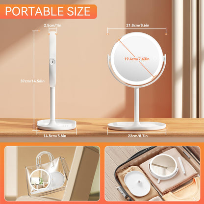 Auxmir 30X/1X Magnifying Mirror with Light, Double-Sided Makeup Mirror with Storage Base&Touch Control, Rechargeable Vanity Mirror with 360°Rotation for Dressing Table Bathroom Bedroom Travel - Available at All In One Marketplace Canada