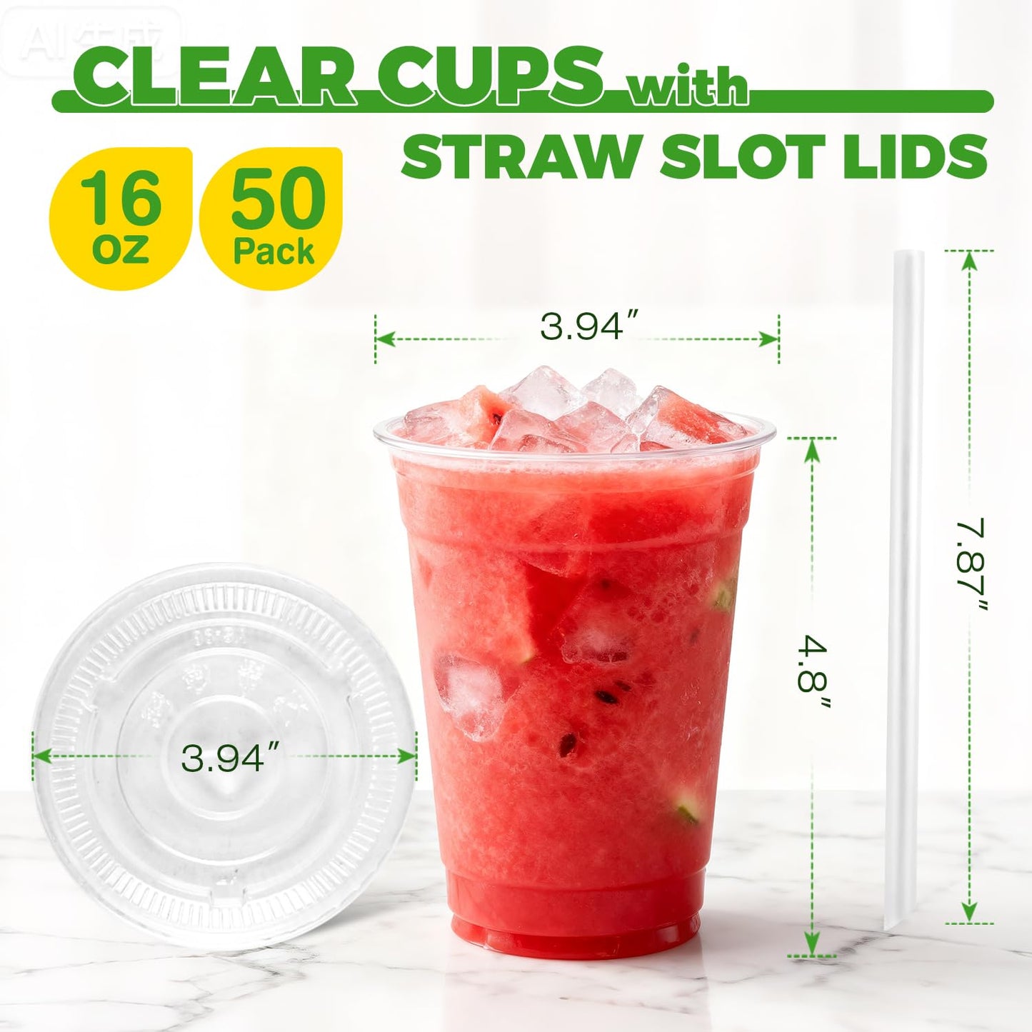 Sipthene 16 oz Clear Plastic Cups with Lids and Straws, 50 Set Disposable Coffee Cups for Iced Coffee, Cold Beverages, Smoothies and to-Go Drinks - Available at All In One Marketplace Canada