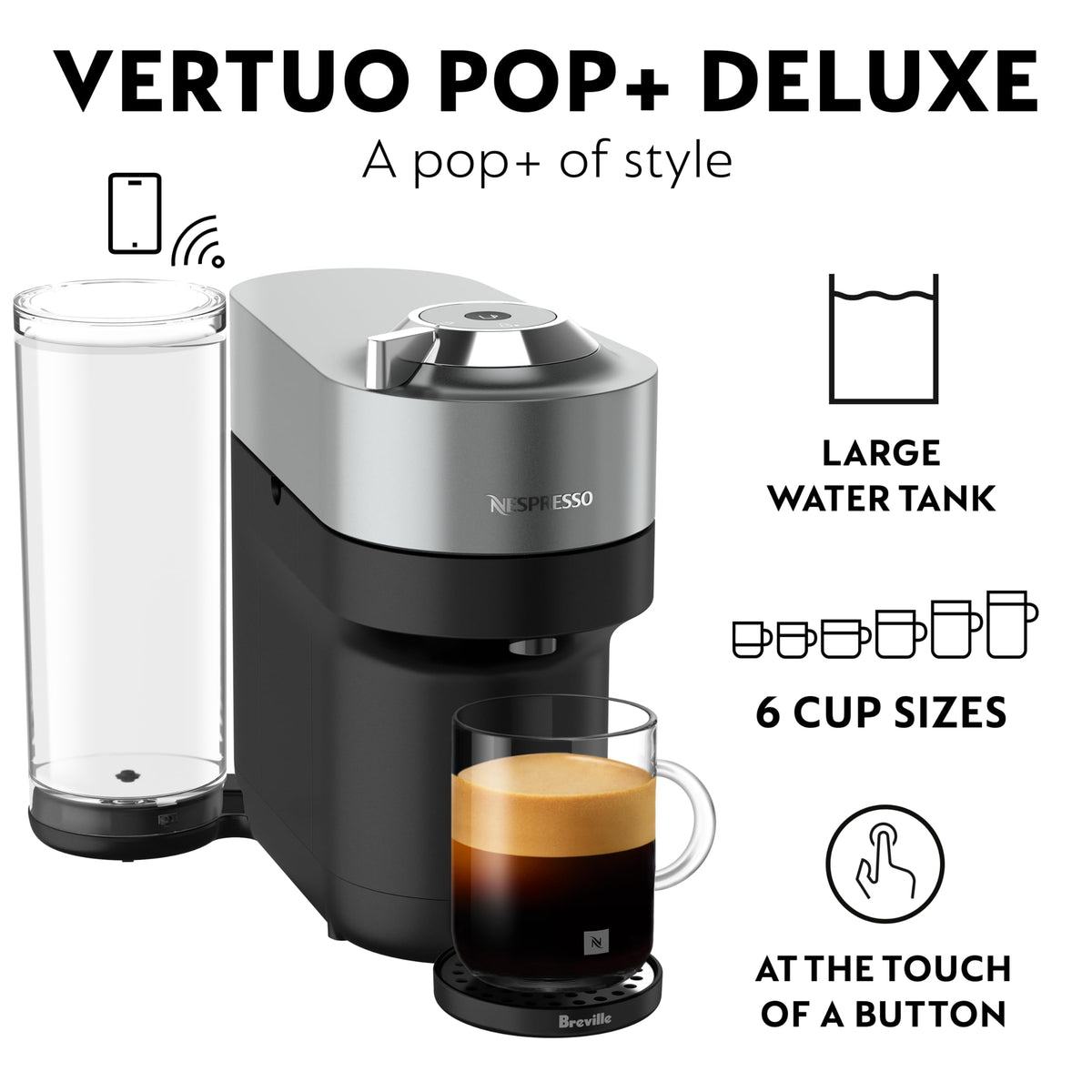 Nespresso Vertuo Pop+ Deluxe Pod Coffee & Espresso Machine Titan