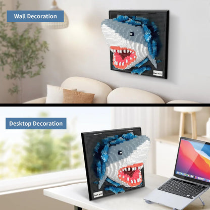 Shark Animal 3D Wall Art Micro Mini Building Blocks Set for Adults, Unique Home Wall Decor or Table Display, No Compatible with Lego, Ideal Birthday Christmas Toy Gift for Teens 14+ (2166 PCS) 🍁 All In One Marketplace Canada