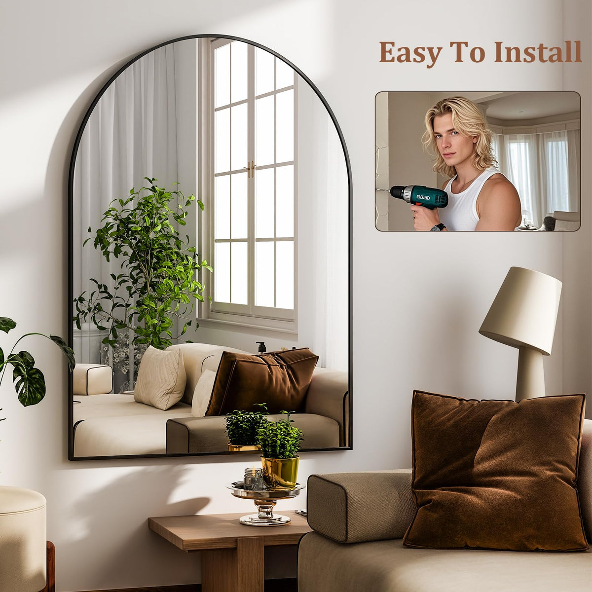 HARRITPURE 24"x36" Arched Wall Mirror, Black Bathroom Mirror for Wall