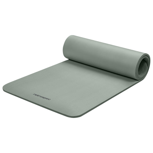 Retrospec Solana Yoga Mat 1/2 inch Thick w/Nylon Strap for Men & Women - Non Slip Excercise Mat for Yoga, Pilates, Stretching, Floor & Fitness Workouts, Sage 🍁 All In One Marketplace Canada