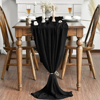 Artoid Mode Boho Cheesecloth Gauze Black Wedding Table Runner, 300 cm Seasonal Fabric Kitchen Dining Holiday Table Decor for Home Party Indoor 🍁 All In One Marketplace Canada