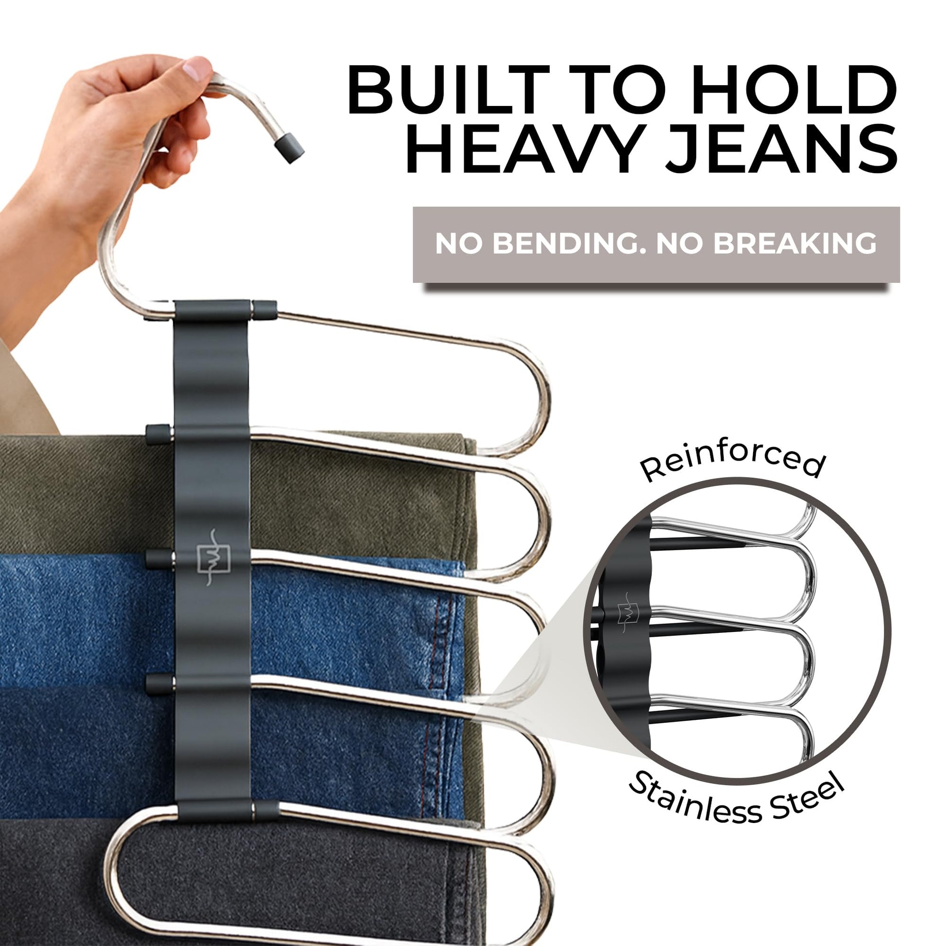 MORALVE Pants Hangers Space Saving - 2 Pack - Non-Slip Multi-Layer Space Saving Hangers - Multifunctional Clothing Rack for Closet Storage - Ideal for Jeans, Trousers, Skirts, Scarves & Slacks (Black) - Available at All In One Marketplace Canada