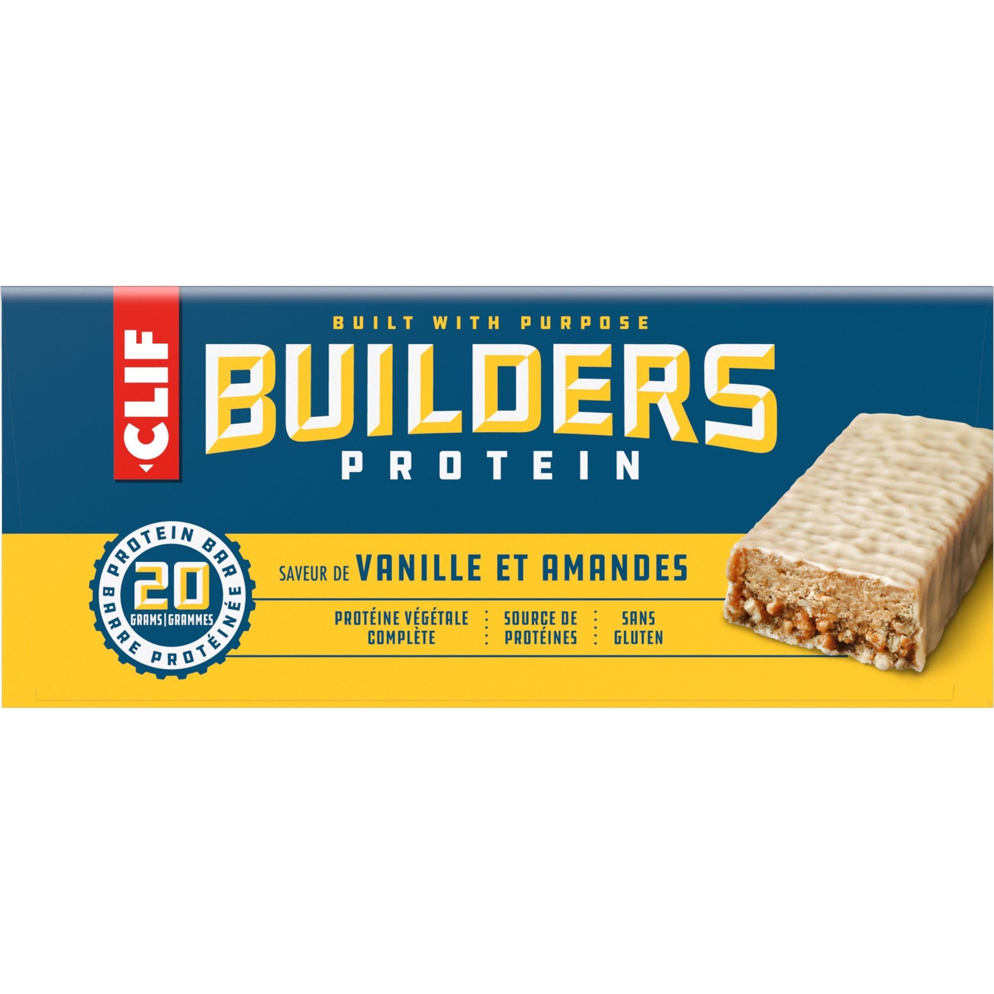 CLIF BUILDERS Vanilla Almond Protein Bars - 20g Plant Protein, Gluten Free, Non-GMO, Made in Canada, 68g Bar (12 Count)