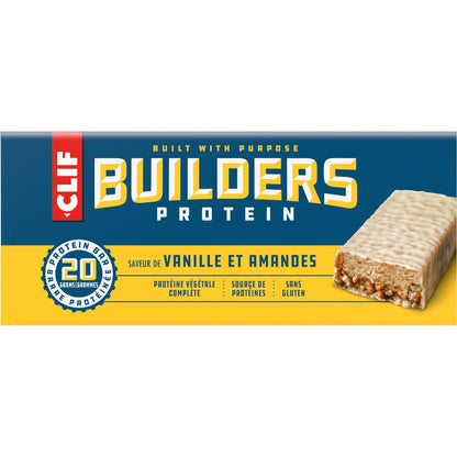 CLIF BUILDERS Vanilla Almond Protein Bars - 20g Plant Protein, Gluten Free, Non-GMO, Made in Canada, 68g Bar (12 Count)