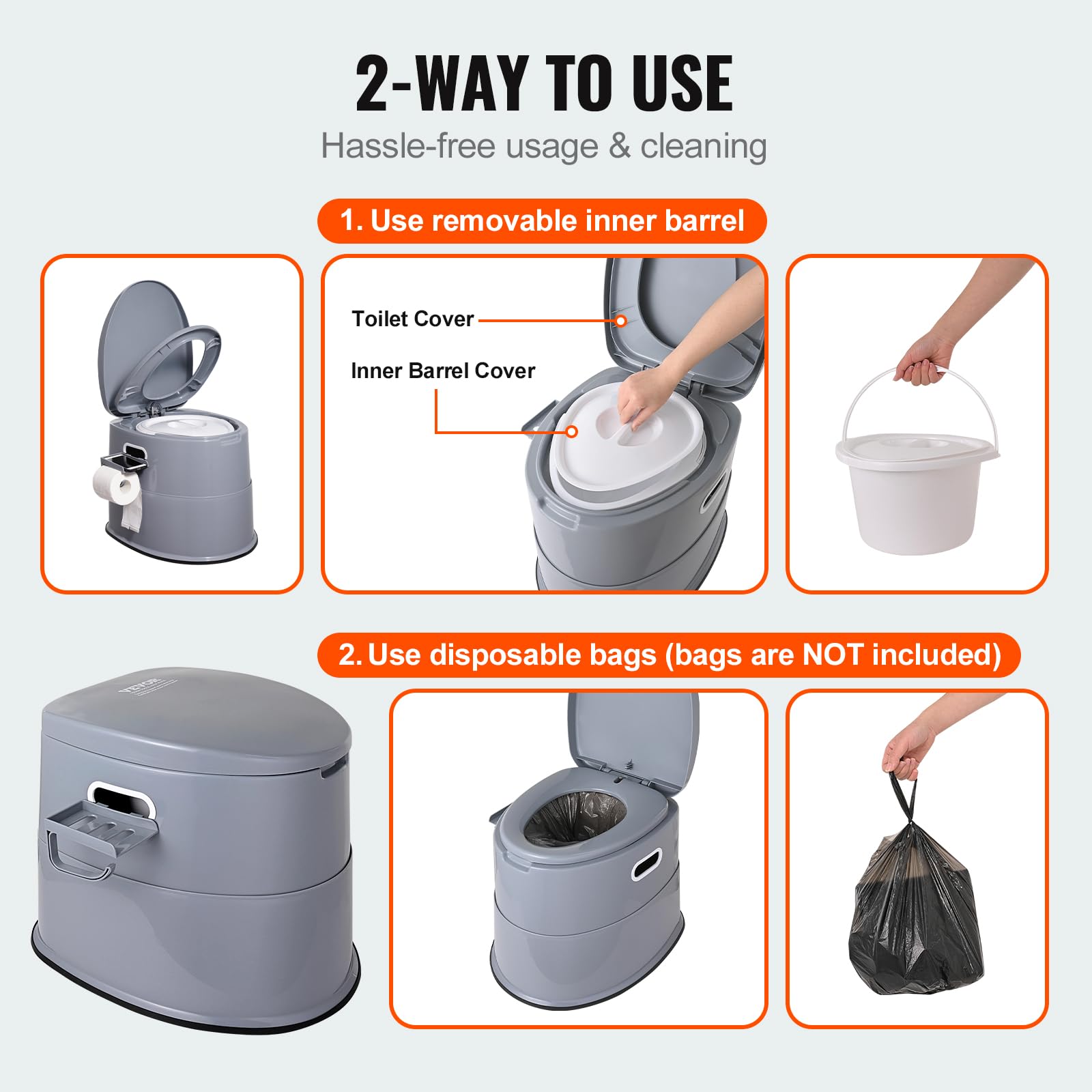 VEVOR Portable Toilet for Camping, Porta Potty with 1.3 Gal Detachable Inner Bucket & Removable Paper Holder, Commode with Dual Lids, Travel Toilet for Adults Kids Outdoor Camping Car Long Road Trips VEVOR