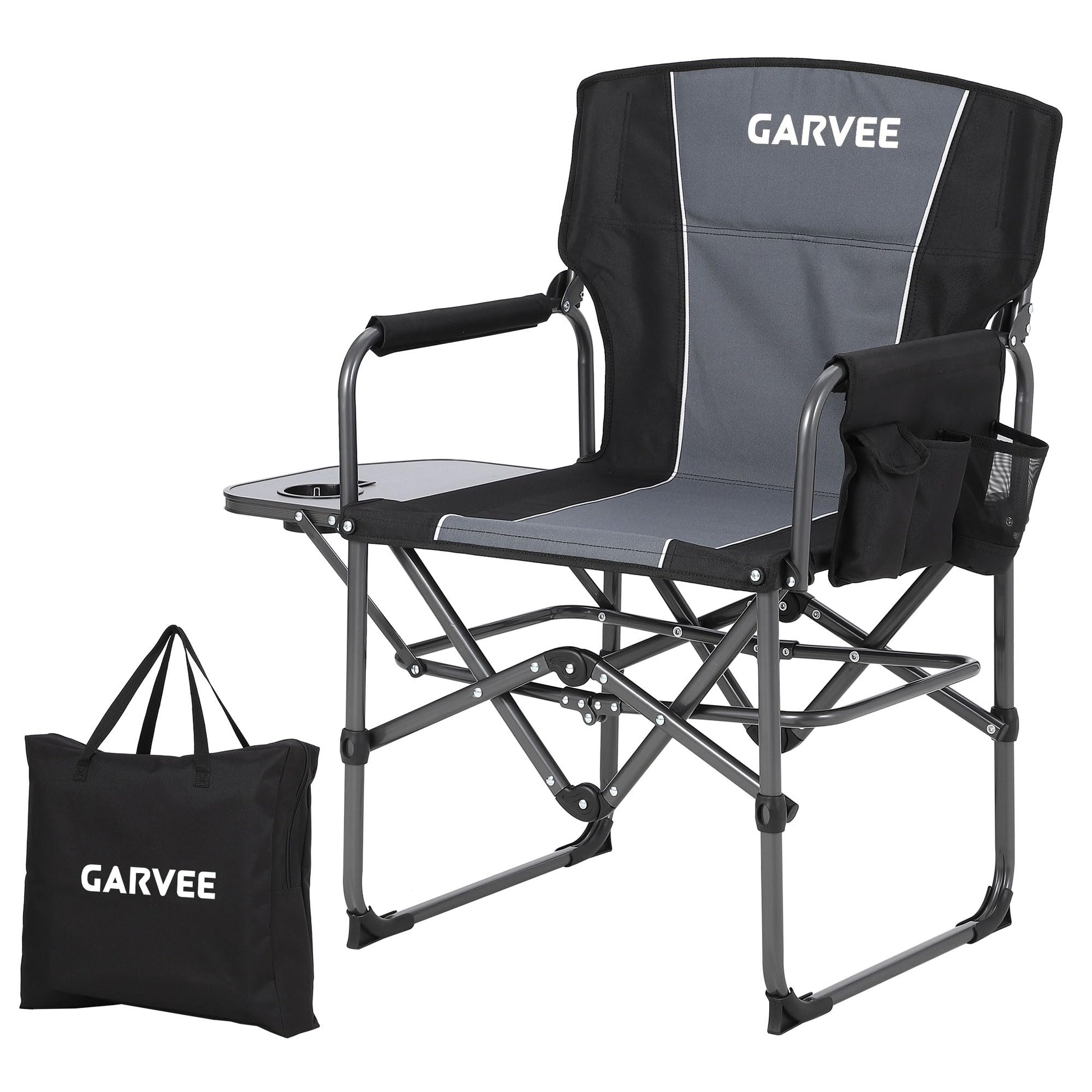 GarveeLife Oversized Camping Chair w/Side Table & Pocket,Outdoors, Black GarveeLife
