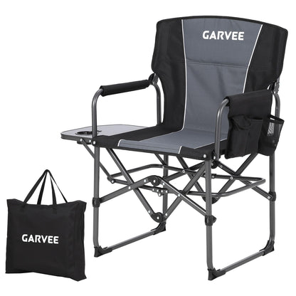GarveeLife Oversized Camping Chair w/Side Table & Pocket,Outdoors, Black GarveeLife