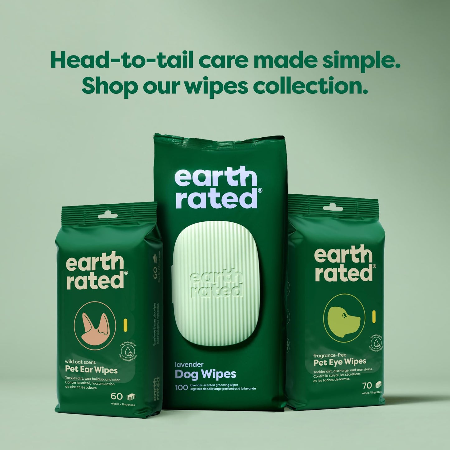 Earth Rated (A Canadian Company) Dog Wipes, Hypoallergenic, Cleaning and Hydrating, for Grooming Paws, Body and Butt, Lavender Scented, 400 Count