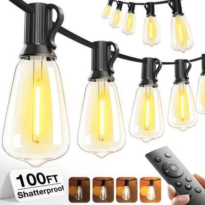 addlon 100FT (50FTx2) Outdoor String Lights Waterproof Shatterproof with 32 LED Edison Bulbs, Dimmable Connectable Patio Lights for Backyard Garden Balcony Party, Warm Yellow, Energy-Saving - Available at All In One Marketplace Canada