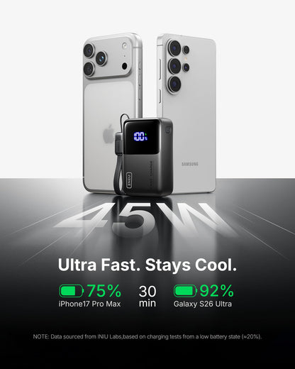INIU Power Bank, Smallest Portable Charger 10000mAh, 45W Fast Charging Mini Battery Pack with Detachable USB-C Cable, Flight-Safe Travel Powerbank for iPhone 17 16 15 Pro Max, Samsung S26, iPad, etc - Available at All In One Marketplace Canada