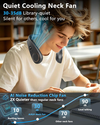 Neck Fan with Cooling Plate-5500mAh Rechargeable, Ultra Quiet Operation, 5 Speeds & 3 Cooling Modes, USB-C Fast Charging, LED Display Battery & Speed, Bladeless Wearable Neck Cooler for Travel Black - Available at All In One Marketplace Canada