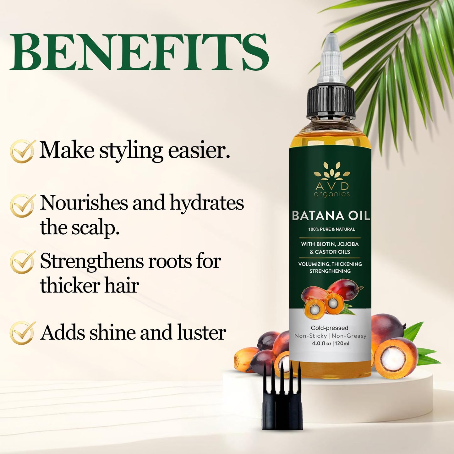 AVD Organics Raw Batana Oil for Hair | 100% Pure batana oil for Hair Growth - Promotes Thicker, Stronger Hair | Ideal for Men & Women | 120ML