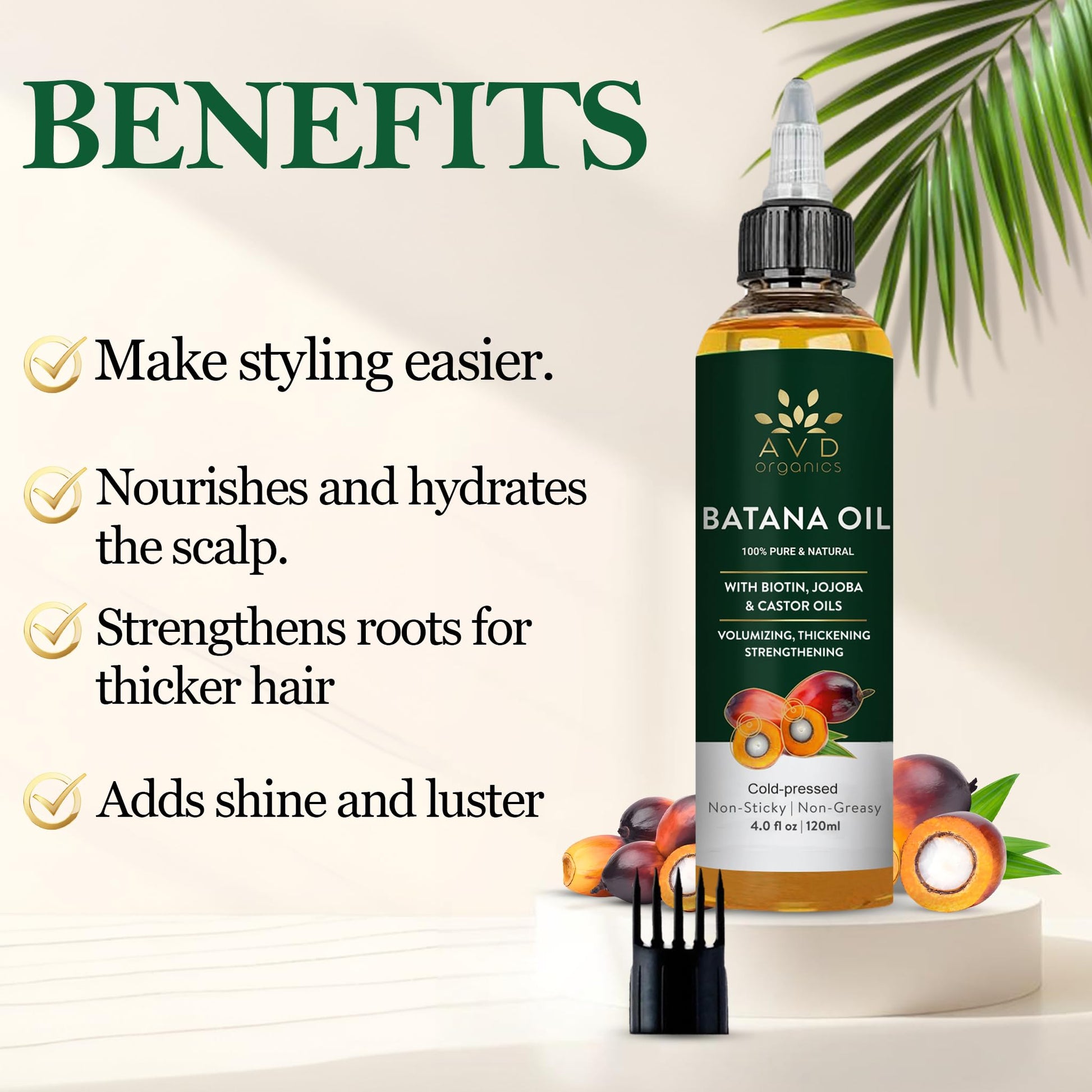 AVD Organics Raw Batana Oil for Hair | 100% Pure batana oil for Hair Growth - Promotes Thicker, Stronger Hair | Ideal for Men & Women | 120ML