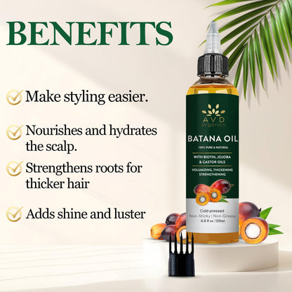 AVD Organics Raw Batana Oil for Hair | 100% Pure batana oil for Hair Growth - Promotes Thicker, Stronger Hair | Ideal for Men & Women | 120ML