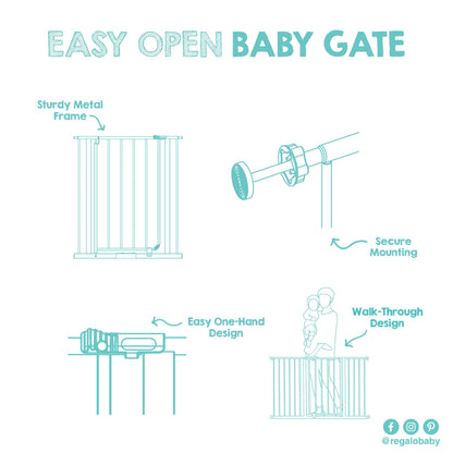 Regalo Easy Open 47-Inch Super Wide Walk Thru Baby Gate, Bonus Kit, Includes 4-Inch and 12-Inch Extension Kit, 4 Pack Pressure Mount Kit and 4 Wall Cups and Mounting Kit, White, 11 Count (Pack of 1)