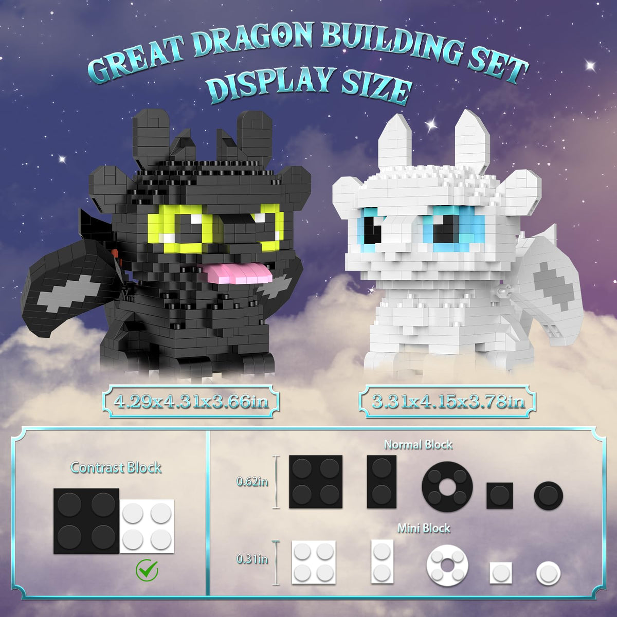 IBLOTIME Micro Dragon Building Sets Easter 1158 PCS Fantasy Black White Dragon Models with Movable Wings Micro Bricks Creative Display Gift Christmas Birthday Ages 14+ 🍁 All In One Marketplace Canada