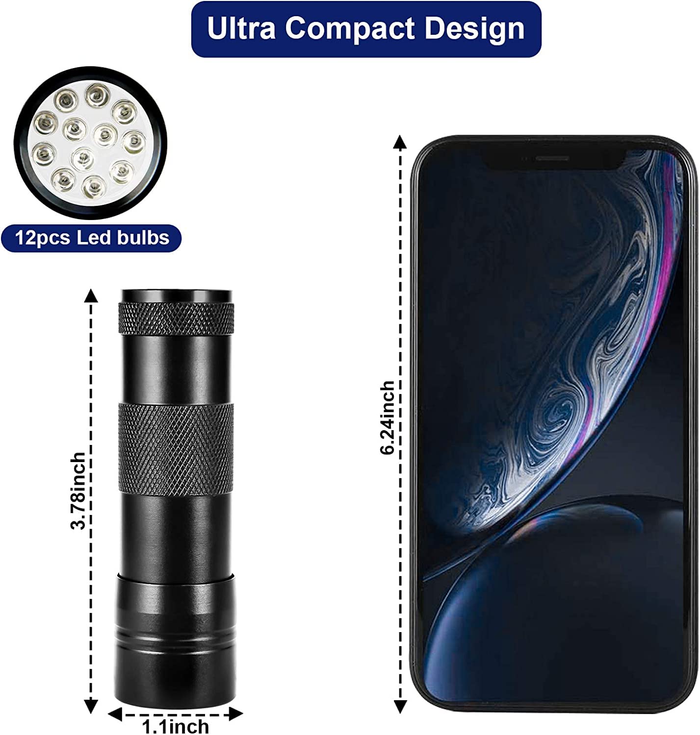 MegaPower (TM) UV Flashlight Black Light 12 LED 395nm Hand-held Detecting Torch for Pet Urine, Stains, Verifying Money Documents, Black - Available at All In One Marketplace Canada