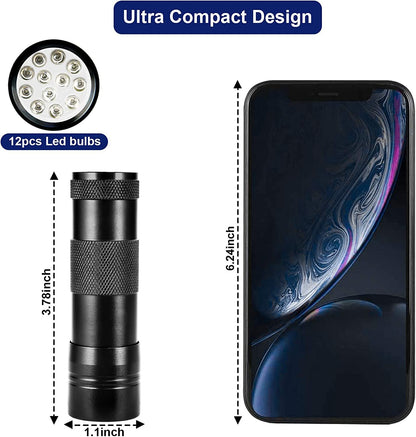 MegaPower (TM) UV Flashlight Black Light 12 LED 395nm Hand-held Detecting Torch for Pet Urine, Stains, Verifying Money Documents, Black - Available at All In One Marketplace Canada