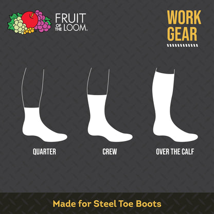 Fruit of the Loom Men's Work Gear Everyday Work Crew Socks (10 Pack), White, Medium (6-12)