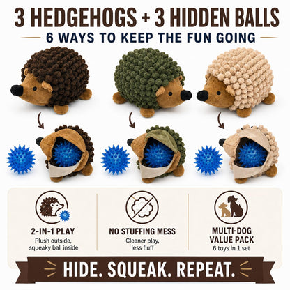 2-in-1 No-Stuffing Hedgehog Dog Toys 3 PCS, Squeaky Ball for Throwing Play 🍁 All In One Marketplace Canada