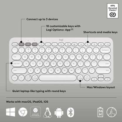 Logitech Pebble Keys 2 K380s Wireless Bluetooth Keyboard - Tonal White