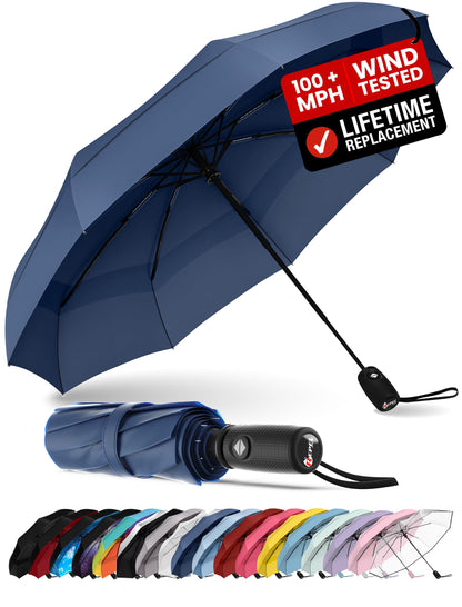 Repel Windproof Travel Umbrella - Compact & Withstands Winds up to 100MPH, Strongest Premium Auto Folding Umbrella for Rain and Sun - Durable, Light & Portable for Women & Men, Fits Backpack & Cars