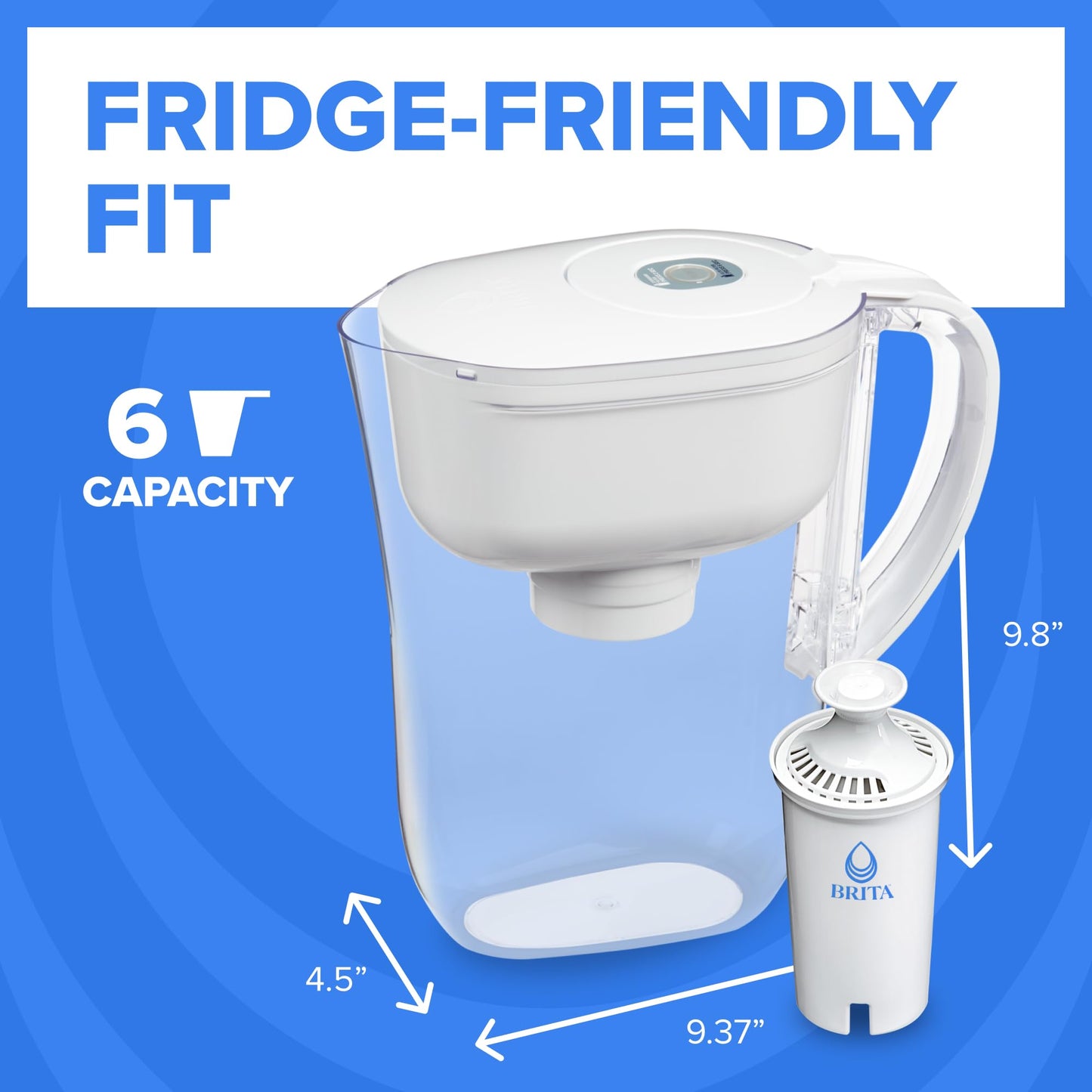 Brita 6 Cup Filter Pitcher withSmart Light Indicator, Reduces Chlorine taste and odour from Tap Water, Filters 151 Litres, Metro, White - Available at All In One Marketplace Canada