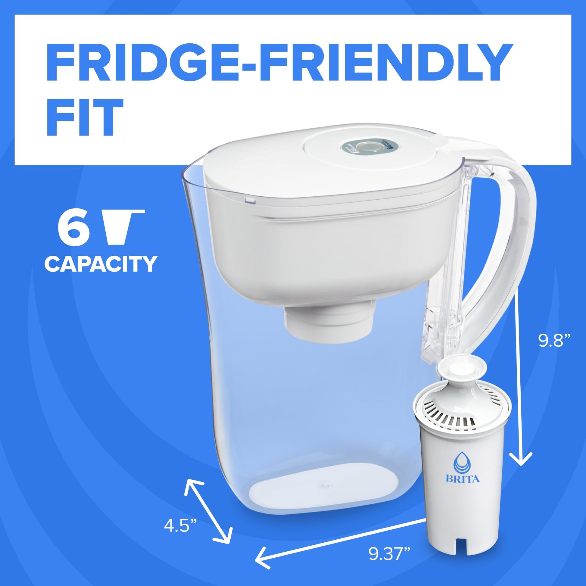 Brita 6 Cup Filter Pitcher withSmart Light Indicator, Reduces Chlorine taste and odour from Tap Water, Filters 151 Litres, Metro, White - Available at All In One Marketplace Canada