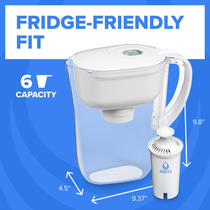 Brita 6 Cup Filter Pitcher withSmart Light Indicator, Reduces Chlorine taste and odour from Tap Water, Filters 151 Litres, Metro, White - Available at All In One Marketplace Canada