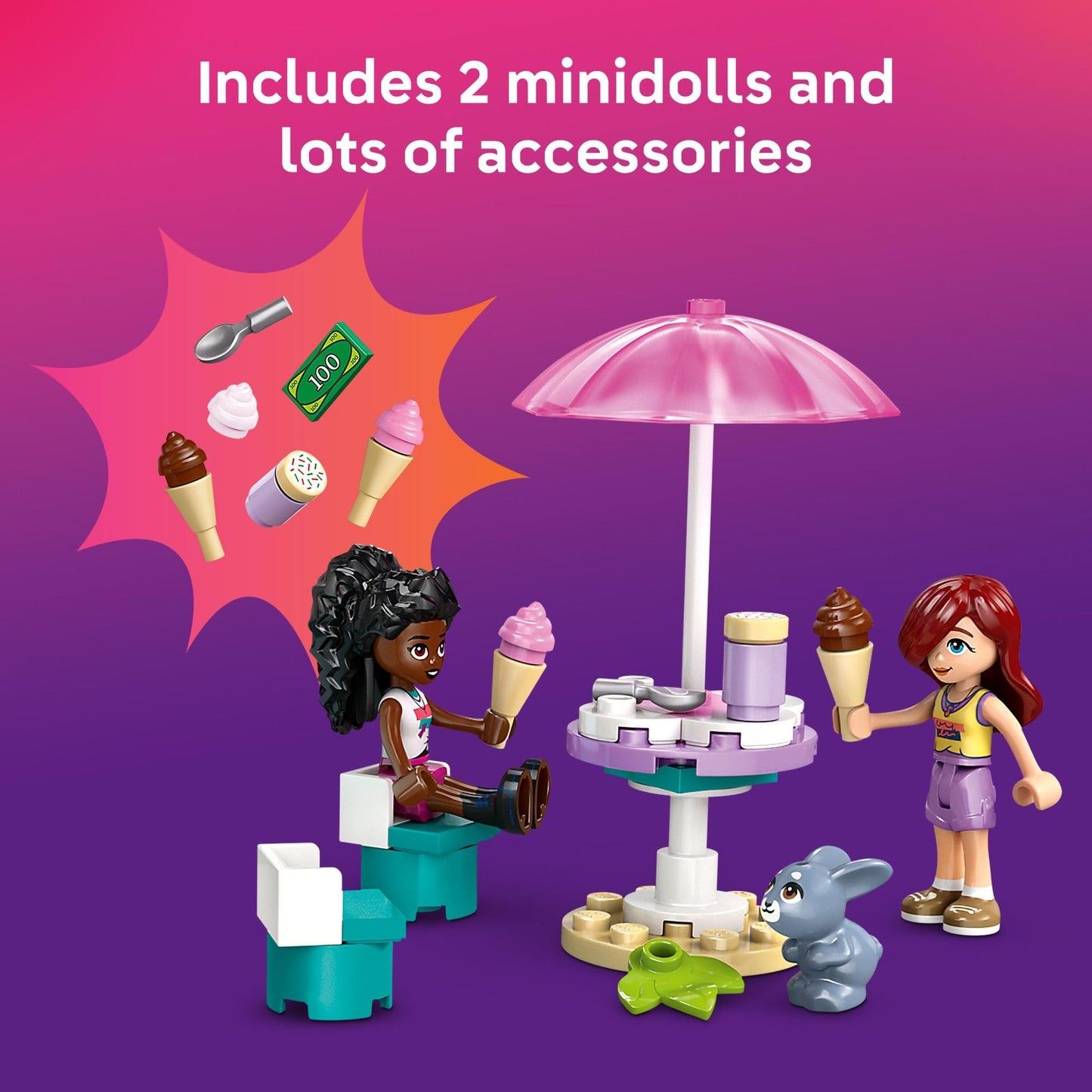 LEGO Friends Heartlake City Ice Cream Truck Toy - Building Toy Pretend Play Set for Kids, Girls and Boys, Ages 4+ - Preschool Building Blocks with 2 Minidolls and Rabbit Figure - 42644 - Available at All In One Marketplace Canada