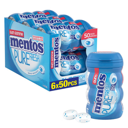 Mentos Pure Fresh Mint Sugar-Free Chewing Gum - 6 Bottle Bundle (300 Pieces)