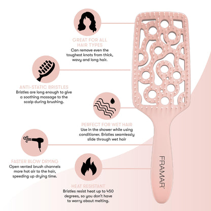 FRAMAR Professional Wet Hair Brush - Vented Hair Brush For Women, Curved Hair Detangler, Brosse a Cheveux, Curly Hair Brush Hair Dryer, Detangling Hair Brush (Champagne)