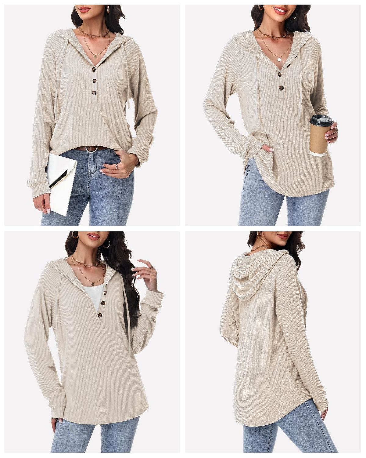 RIROW Womens Tops Long Sleeve Shirt Fuzzy Hoodies Sweater,Solid Apricot,L 🍁 All In One Marketplace Canada