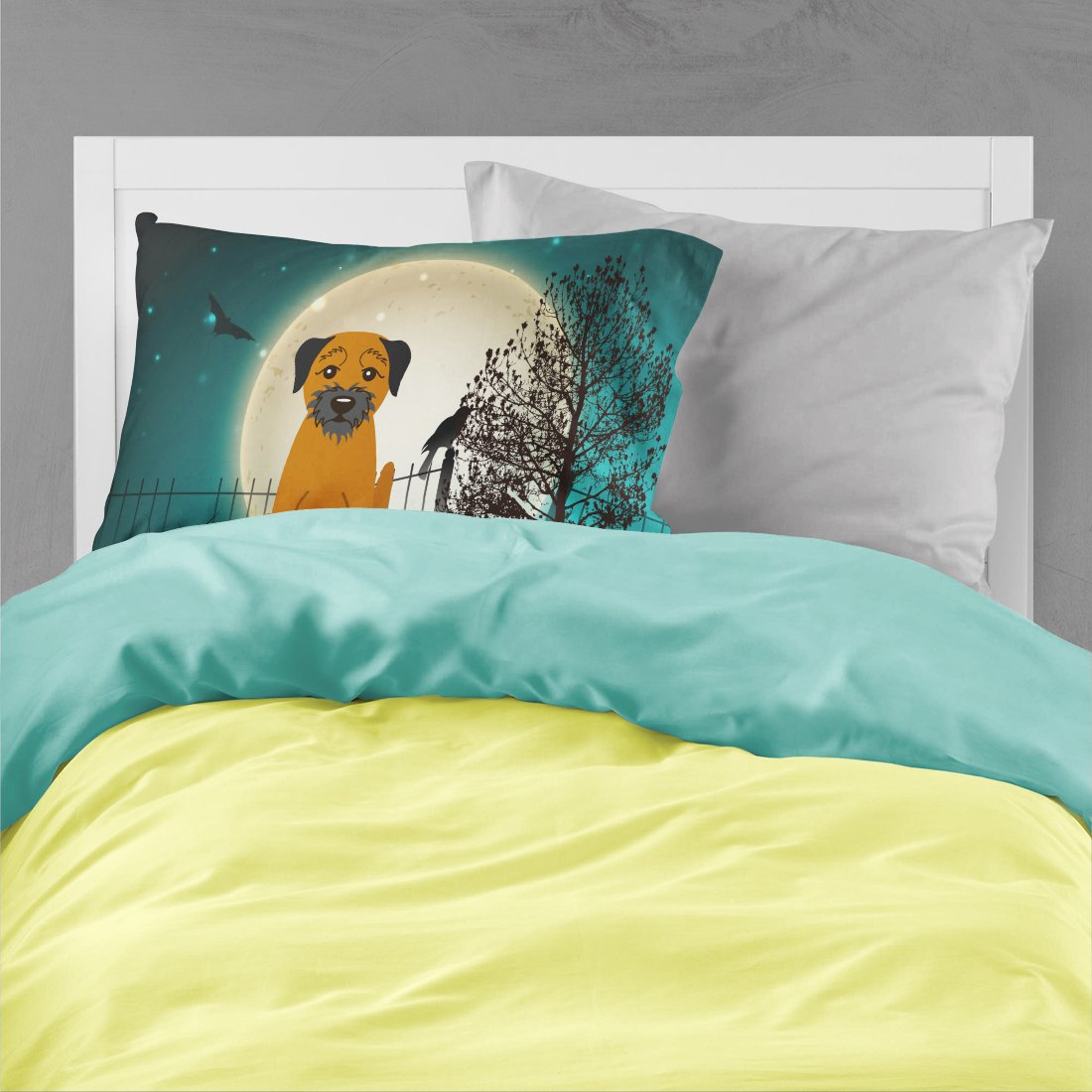 Caroline's Treasures BB2229PILLOWCASE Halloween Scary Border Terrier Fabric Standard Pillowcase Lightweight Super Soft Easy Care Decorative Artwork Pillowcase, Standard