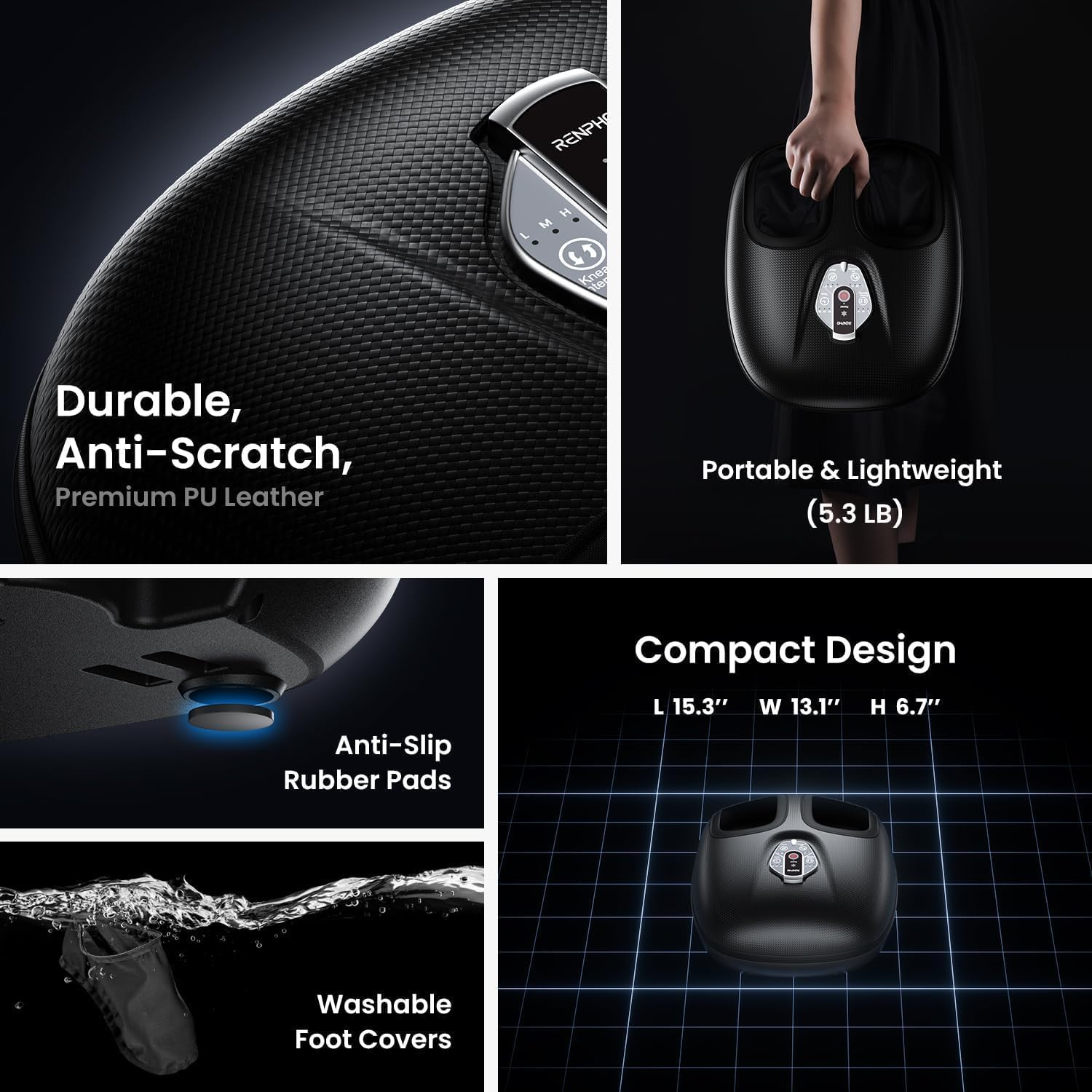 RENPHO Foot Massager with Heat, Deep Kneading Electric Shiatsu Foot Massager Machine with Wireless Remote Control, 3 Heating Levels & Air Compression, Birthday Gifts for Women Men - Available at All In One Marketplace Canada