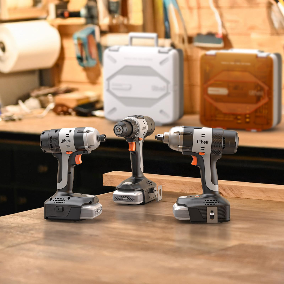 LiTHELi 20V Cordless Impact Driver Kit, Built-in LED Light, 1/4-inch Hex Chuck, 2800 RPM, 2A, Battery Powered, Black, with 20 Driver Bits and Extension, 24.6x17.8x10.2 cm