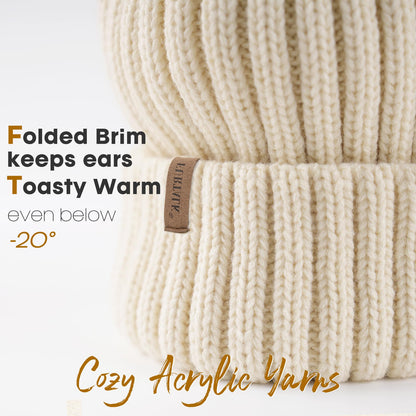 FURTALK Womens Winter Knitted Beanie Hat with Faux Fur Pom Warm Knit Skull Cap Beanie for Women Beige 🍁 All In One Marketplace Canada
